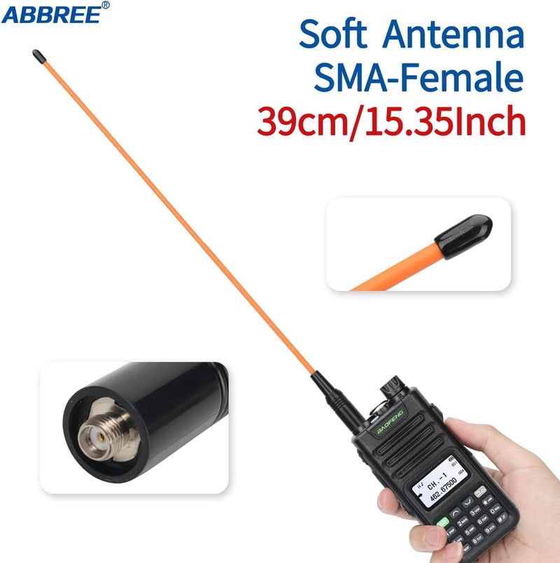 ABBREE AR-771C GMRS Antenna (462-467MHz) 15.3inch Flexible Whip Antenna SMA-Female for Baofeng UV-5R GMRS GM-15Pro GM-5RH UV-5G Plus TD-H3 UV-9G TD-H5 GMRS Radio Accessories,2Pack (Orange) - Image 1